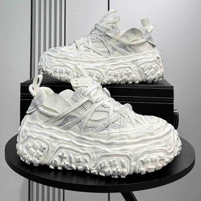Damage Mesh Strap Platform Chunky Sole Sneakers WN24709