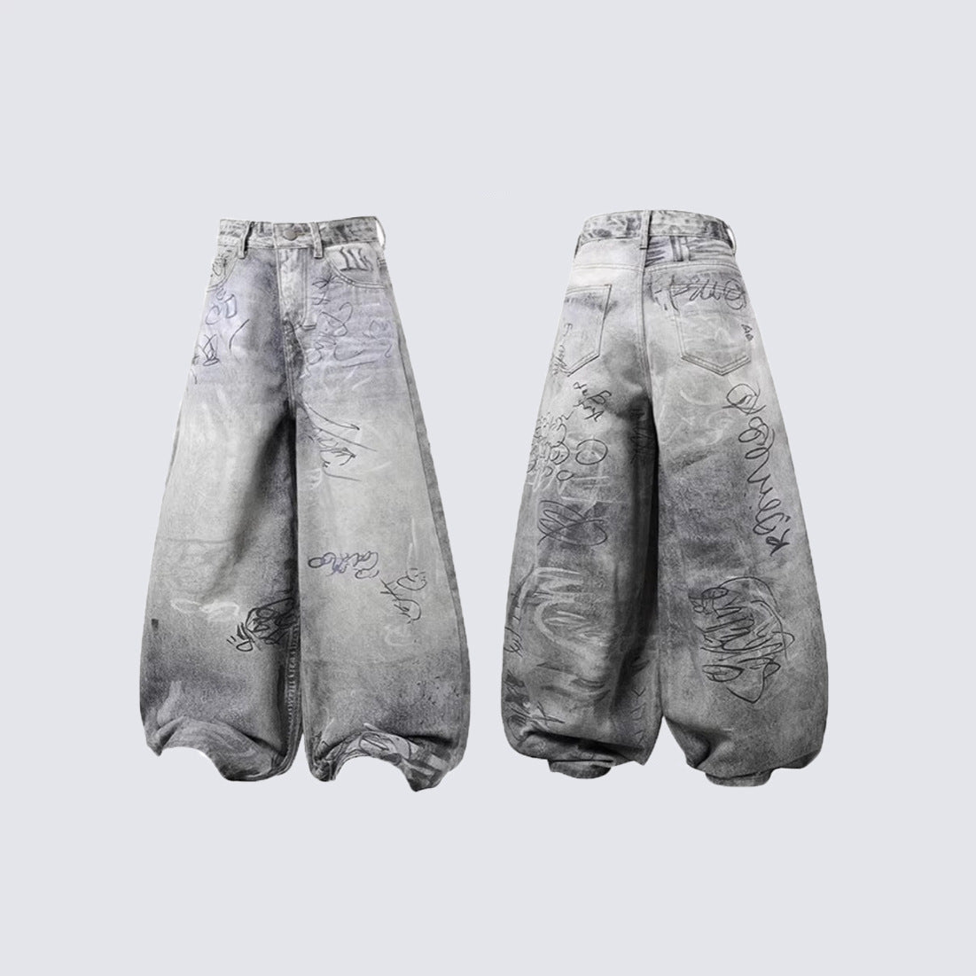 Print Graffiti Wide Leg Denim Jeans WN27844