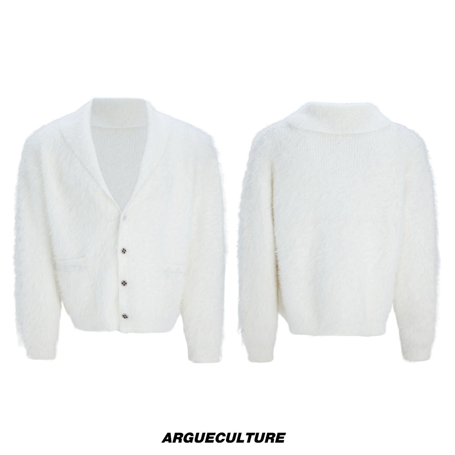 Fake Fur Heavyweight Beads Decor Knit Cardigan WN22613