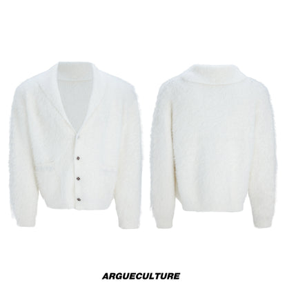 Fake Fur Heavyweight Beads Decor Knit Cardigan WN22613