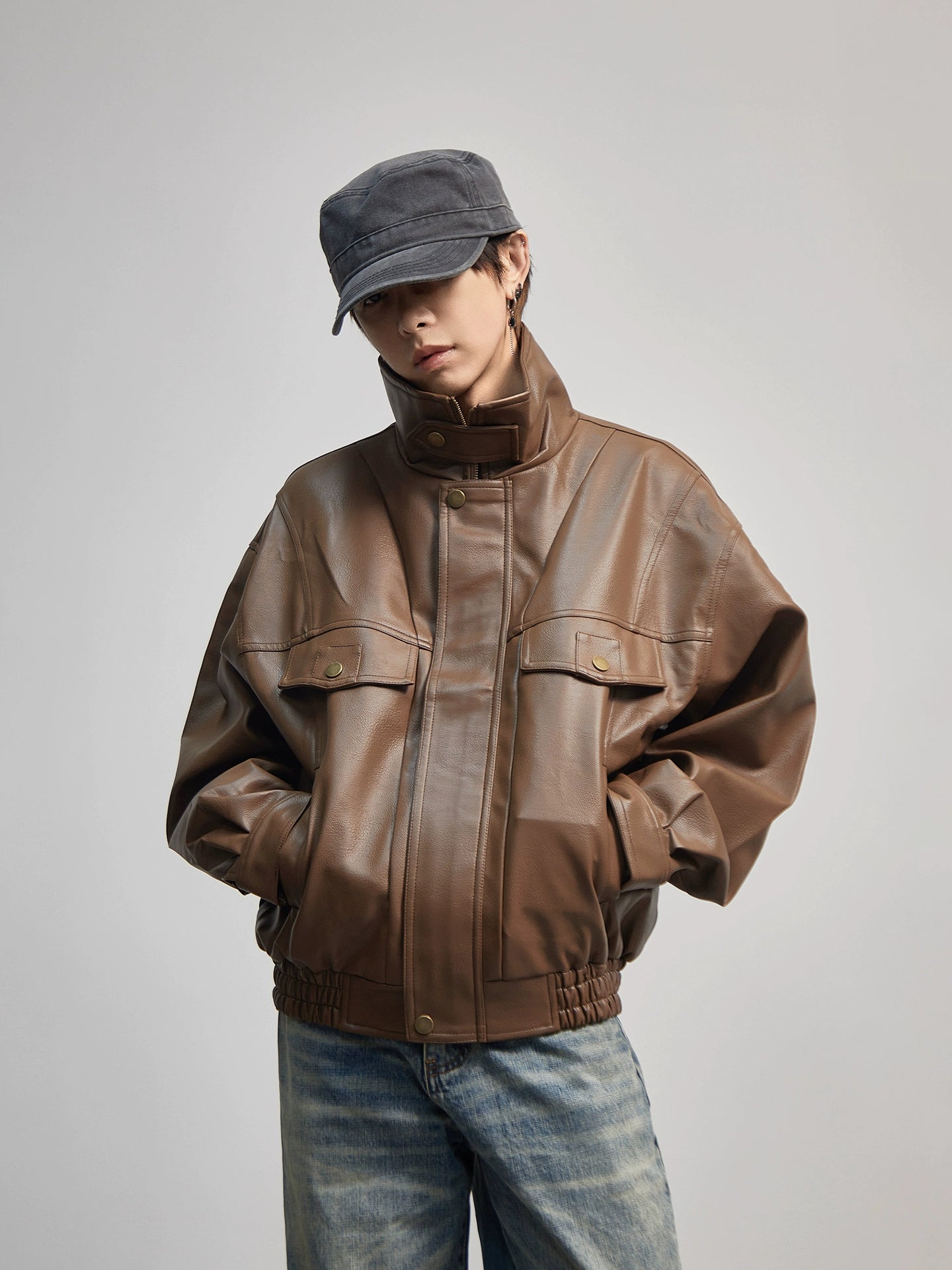 Standing Collor PU Leather Jacket WN21177