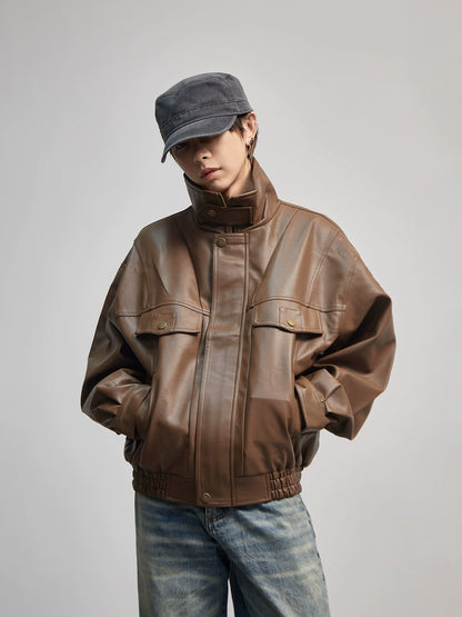 Standing Collor PU Leather Jacket WN21177