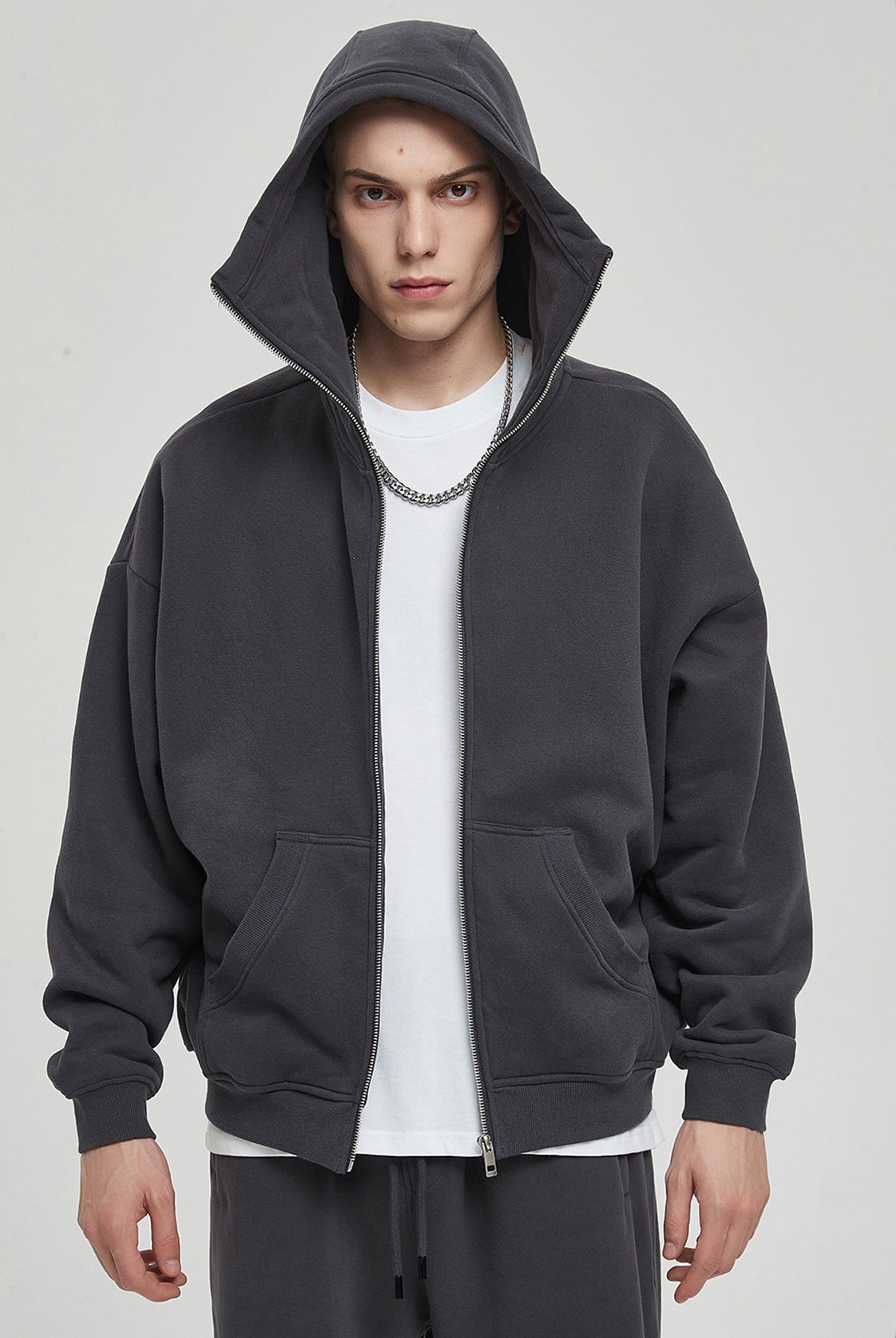 Oversize Heavyweight High-neck Zipper Hoodie WN6603