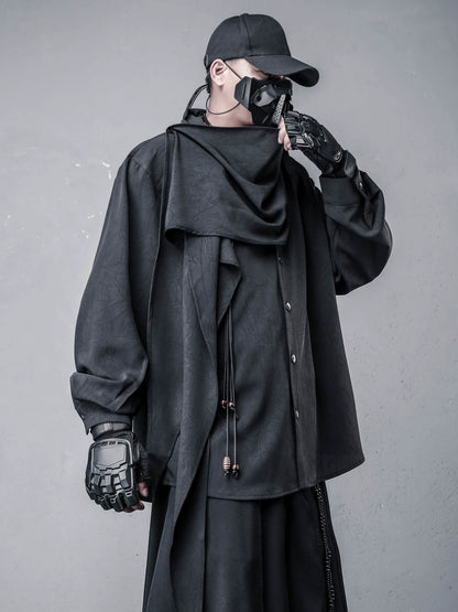 Avant-Garde Scarf Design Texture Long Sleeve Shirt WN22443