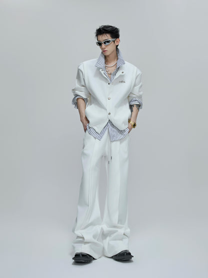 Striped Fake Layered Jacket & Flare Pants Setup WN21755