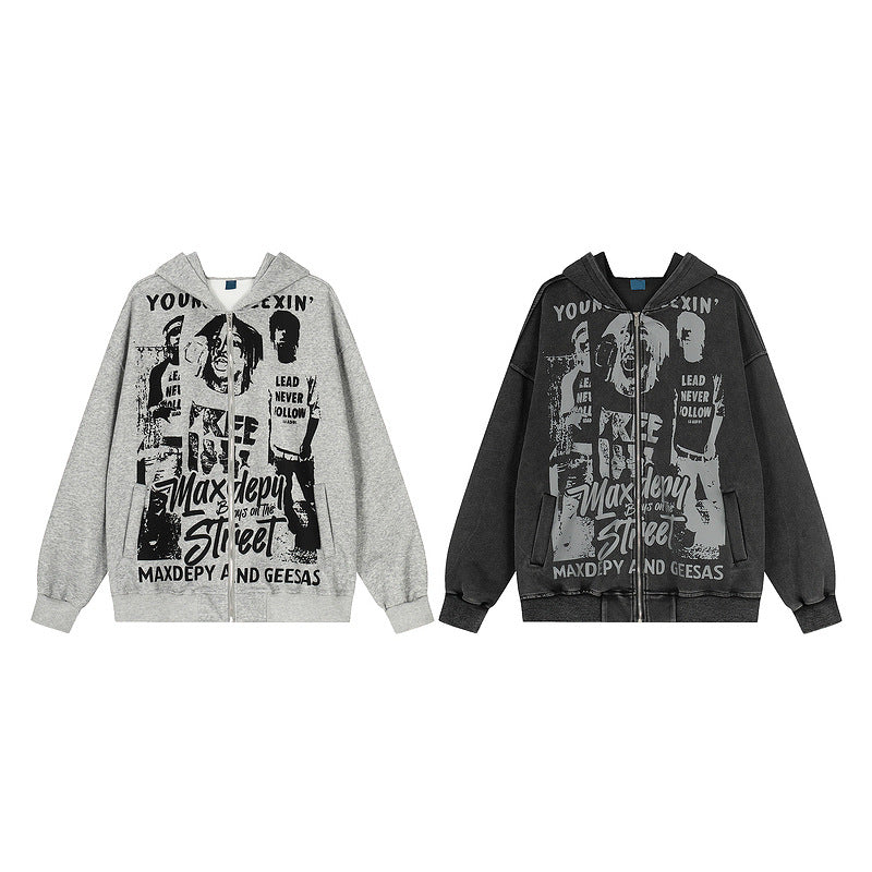 Graphic Art Print Zipper Hoodie WN23566