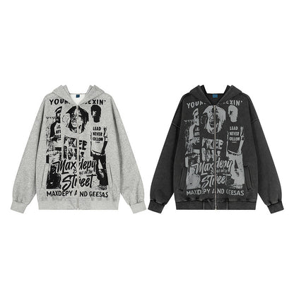 Graphic Art Print Zipper Hoodie WN23566