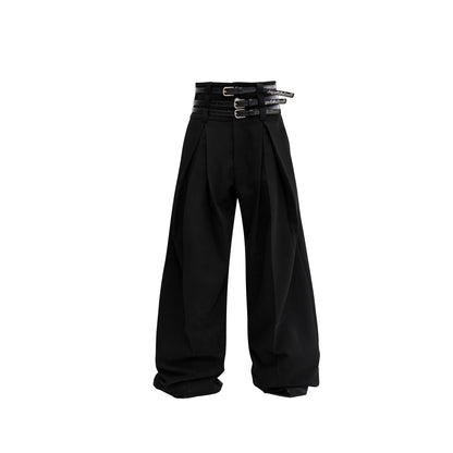 Pleats Waist Belt Design Wide Leg Trousers with Belts WN6471