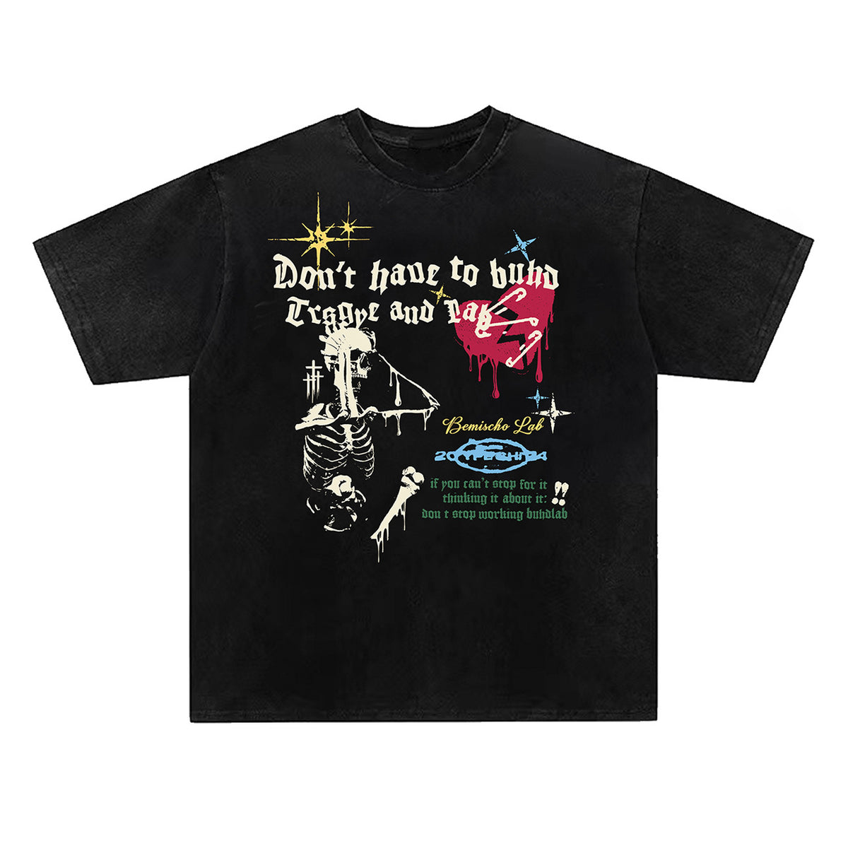 Skeleton Graphic Letter Short Sleeve T-Shirt WN26774