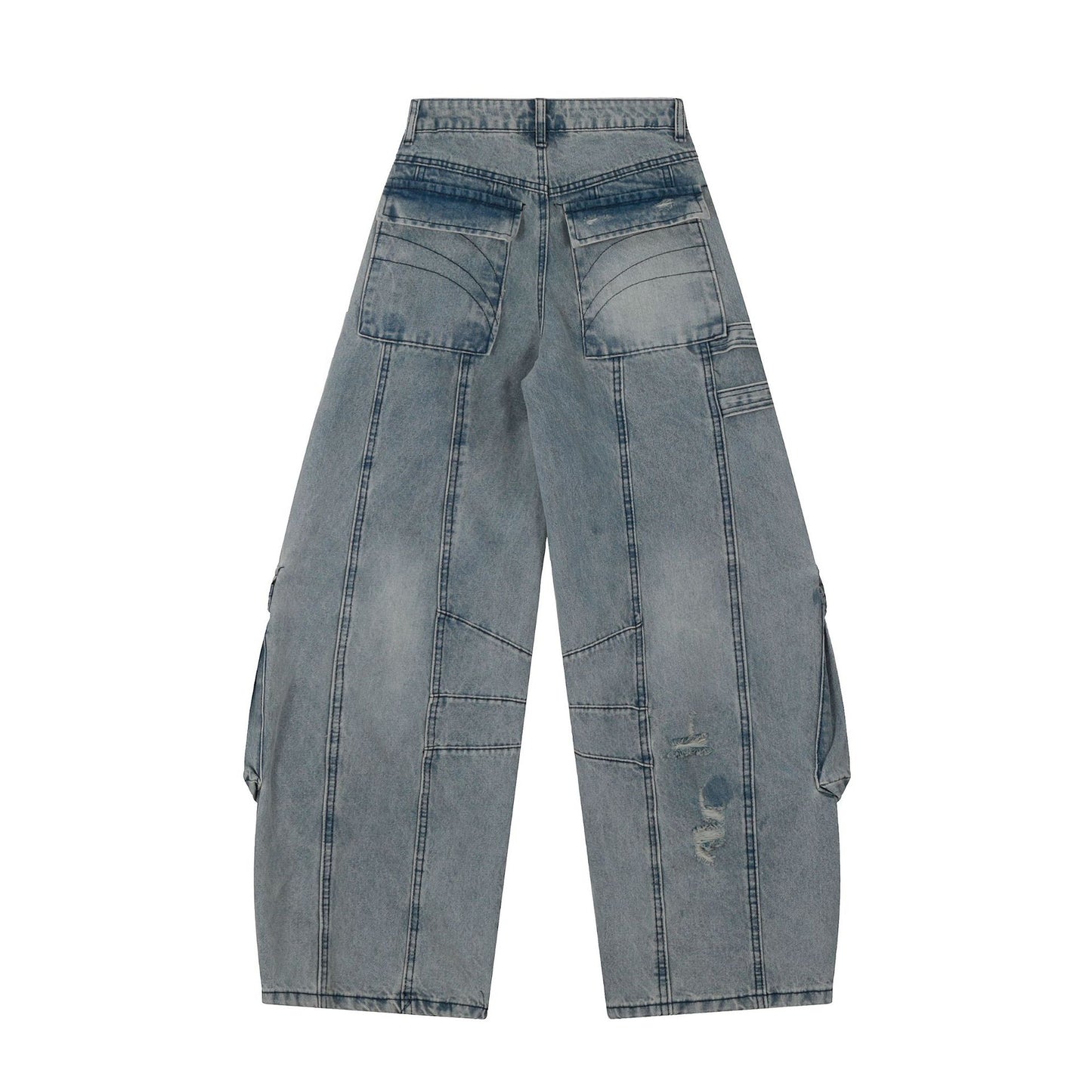 Heavy Wash Damage Pocket Cargo Denim Jeans WN14167