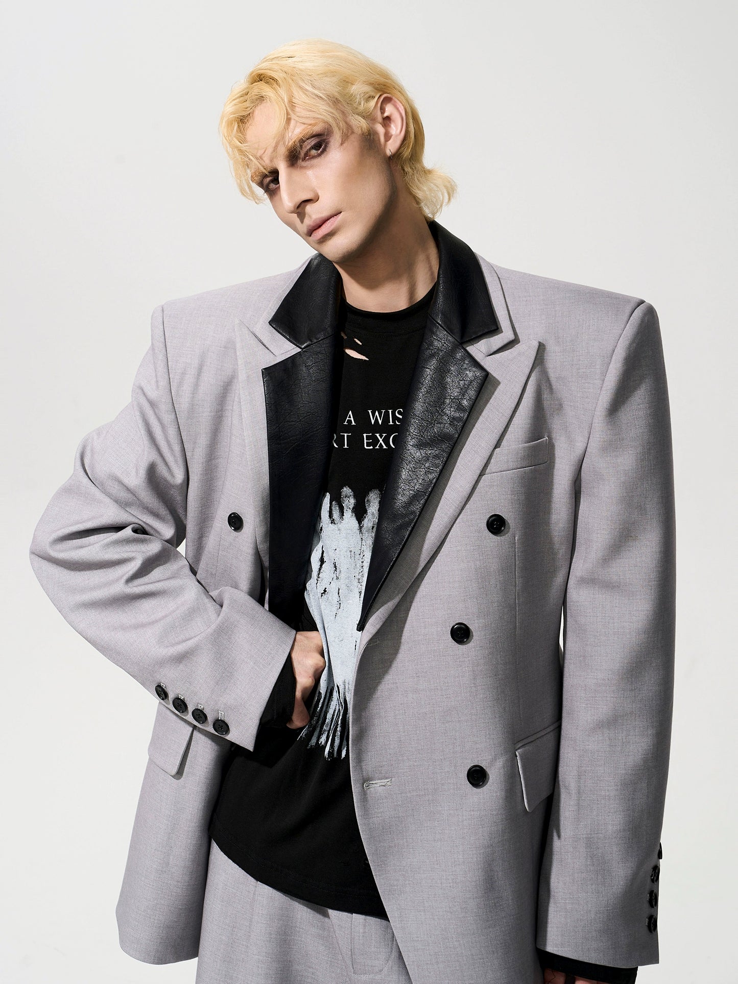 Detachable PU Leather Collar Wool Tailored Jacket & Straight Leg Pants Setup WN21772