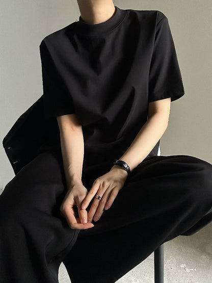 High-Neck Plain Short Sleeve T-Shirt WN19627