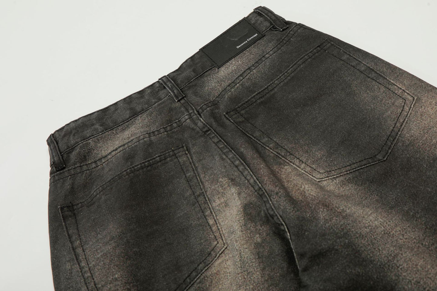 Washed Fade Whisker Wide Leg Straight Denim Jeans WN25881