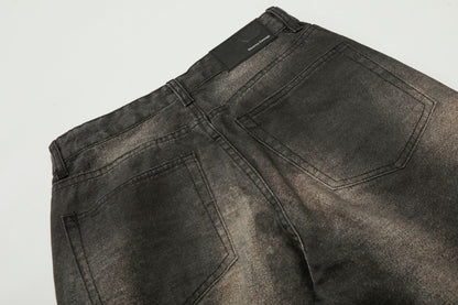 Washed Fade Whisker Wide Leg Straight Denim Jeans WN25881