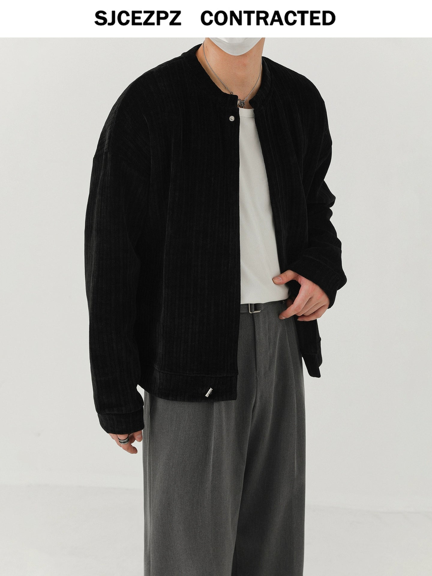 Collarless Knit Cardigan WN21270