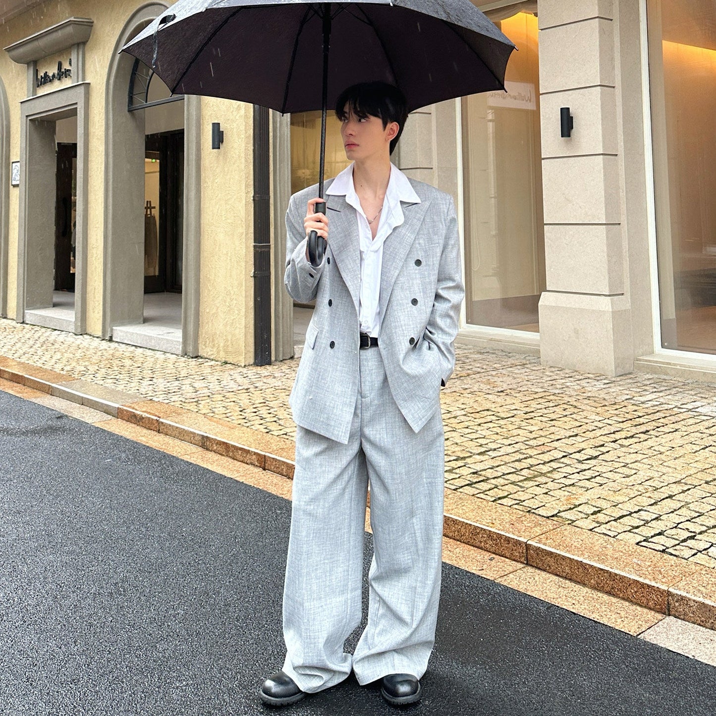 Double Tailored Jacket & Pleats Wide Leg Trousers Setup WN25019