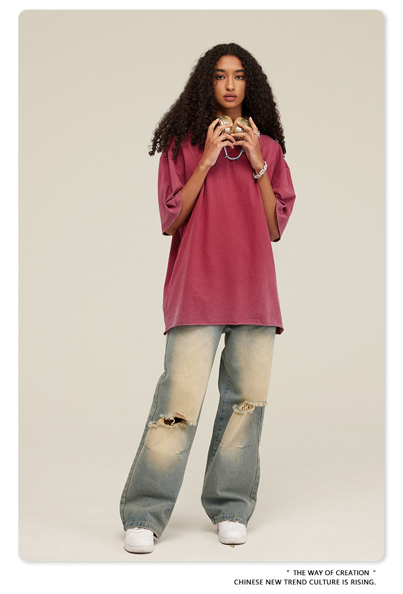 Washed Damage Oversize Short Sleeve T-Shirt WN6068