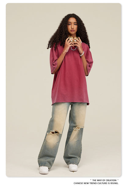 Washed Damage Oversize Short Sleeve T-Shirt WN6068