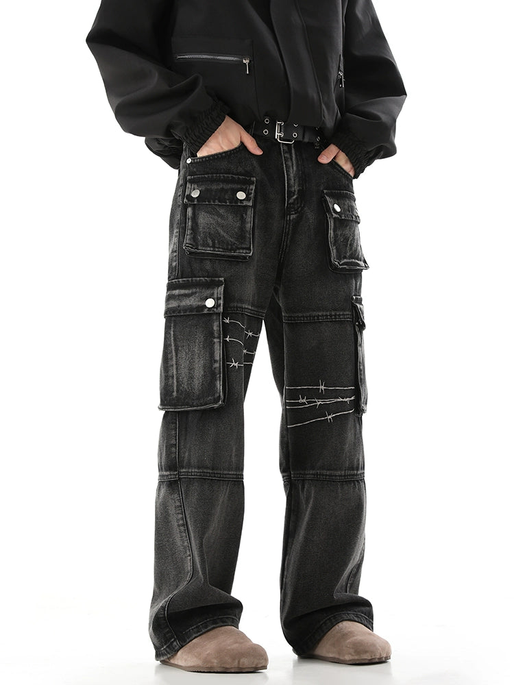 Multi-Pocket Straight-Leg Cargo Denim Jeans WN10258