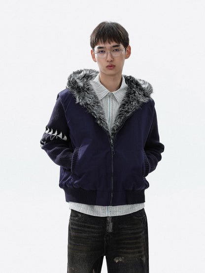 Colorblock Patch Thick Fake Fur-Collar Puffer Jacket WN22121