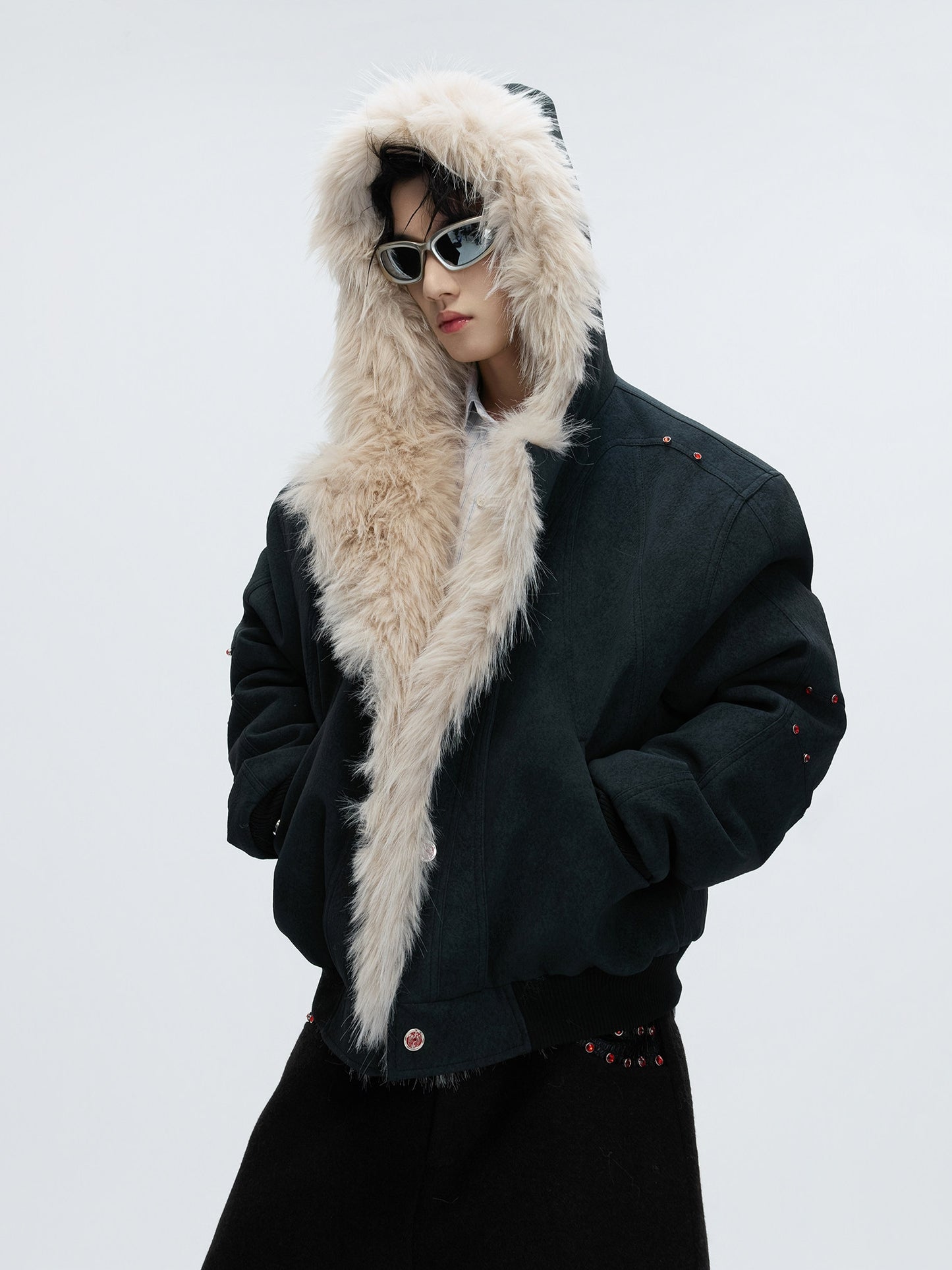 Reversible Hooded Fake Fur Collar Heavyweight Puffer Jacket WN22621