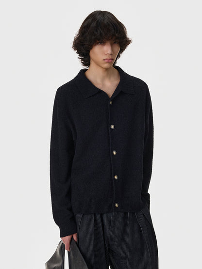 Fleece Polo-Collar Oversize Knit Cardigan WN21396
