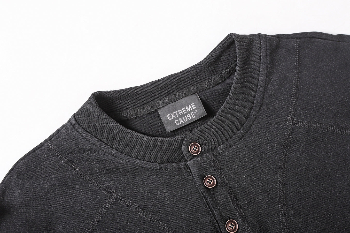 Semi-Open Collar Washed Short Sleeve T-Shirt WN25641