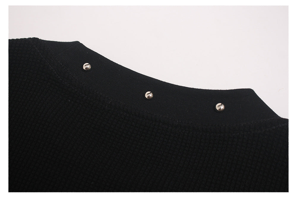Studded Dark Portrait Graphic Waffle Oversize Short Sleeve T-Shirt WN26549