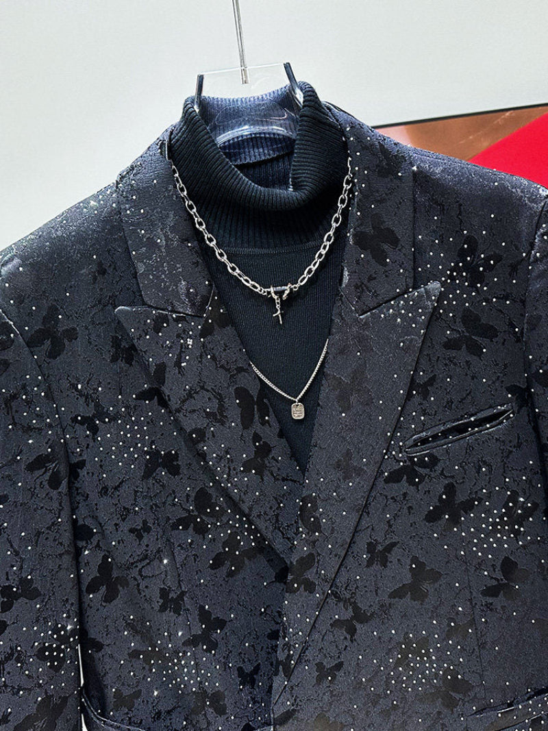 Rhinestone Jacquard Shoulder-Pad Tailored Jacket WN23874