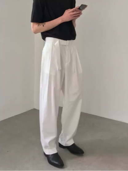 Belted Opaque Straight Leg Pants WN21543