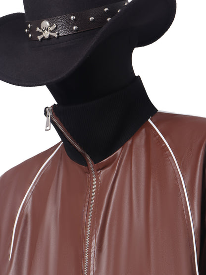 Contrast Line PU Leather Short Jacket WN23676