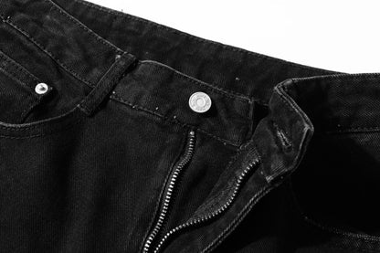 Washed Damage Multi-Pocket Straight Cargo Denim Jeans WN26078