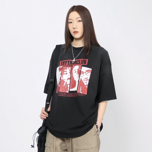 Washed Graphic Print Oversize Short Sleeve T-Shirt WN24434