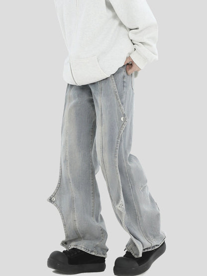 Washed Wide-Leg Straight Denim Jeans WN7170