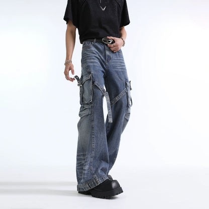 Multi Pocket Cargo Wide Leg Denim Jeans WN7338