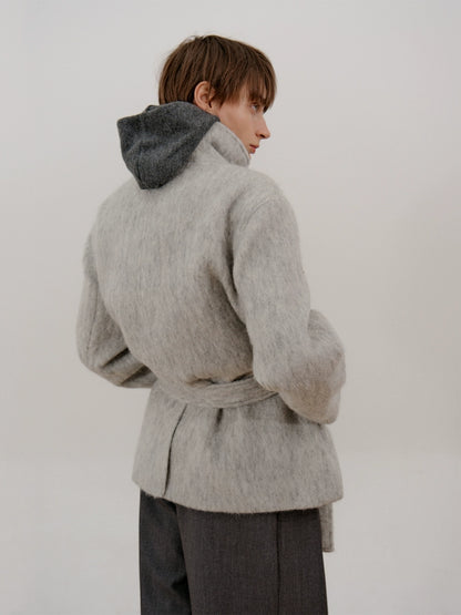 Belted High-Neck Wool Short Jacket WN21653