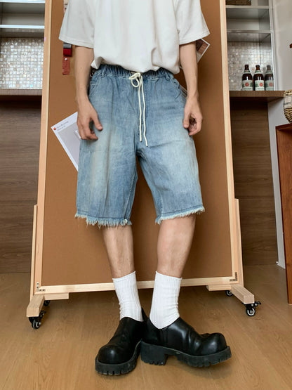 Washed Drawstring Denim Half Jeans WN19917