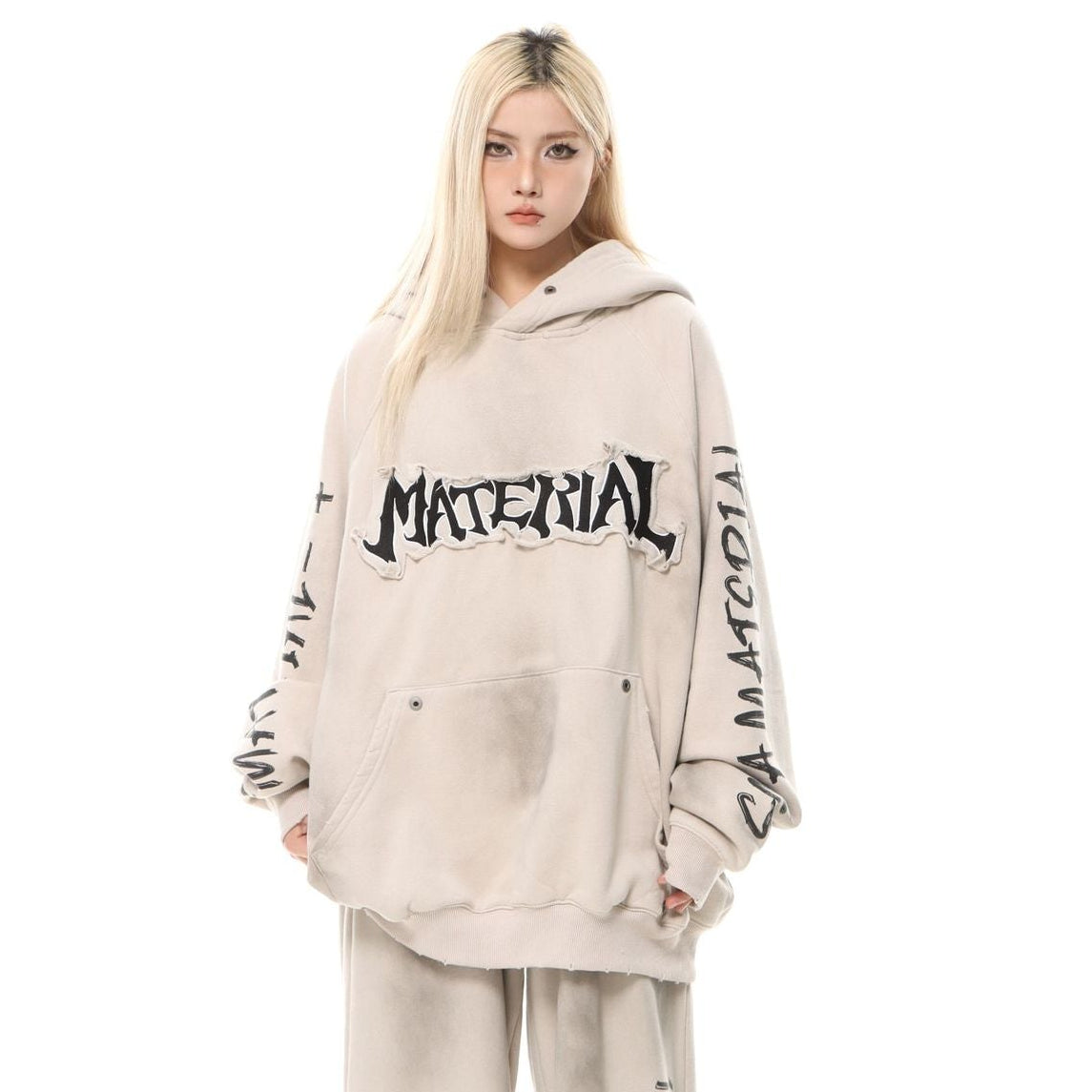 Heavyweight Washed Patch Embroidery Pullover Hoodie WN25660