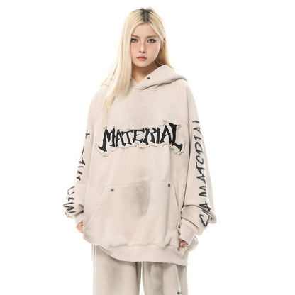 Heavyweight Washed Patch Embroidery Pullover Hoodie WN25660
