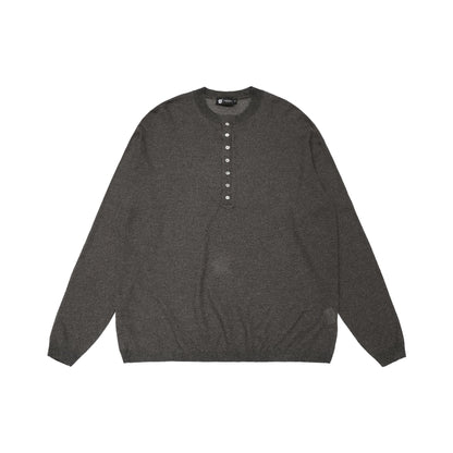 Openwork Linen Henley Neck Knit Sweater WN25712