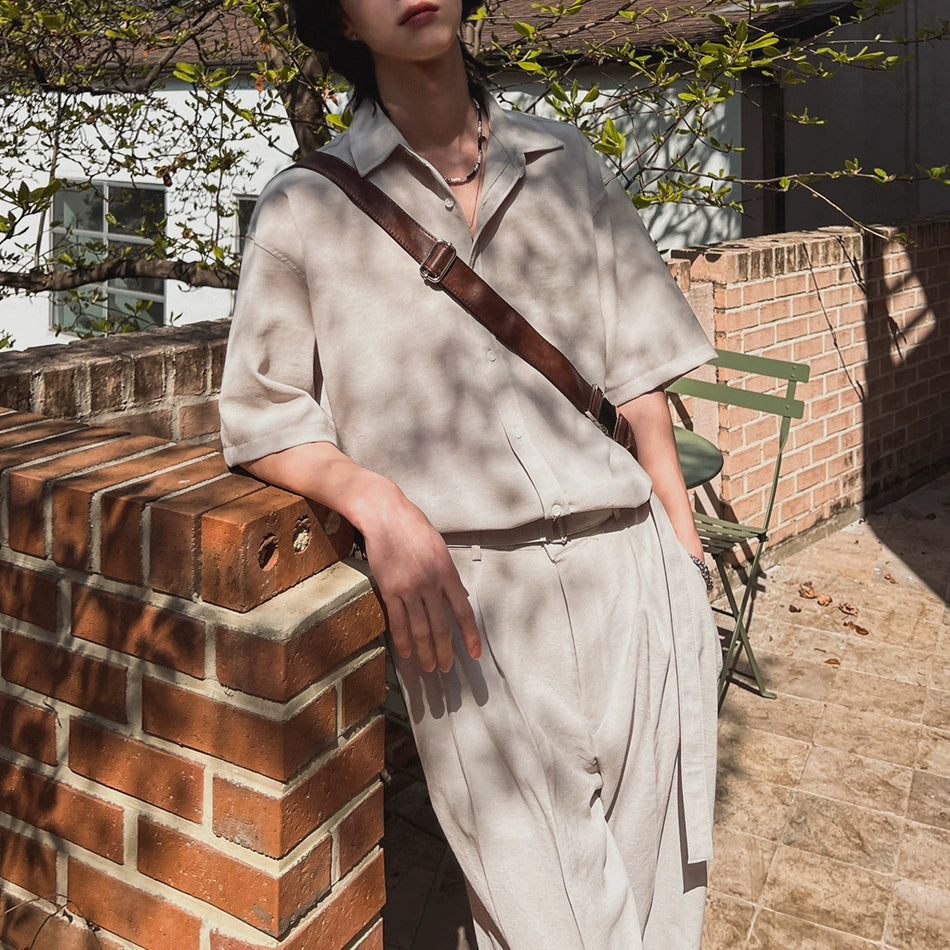 Plain Oversize Short Sleeve Shirt & Straight Pants Setup WN20270