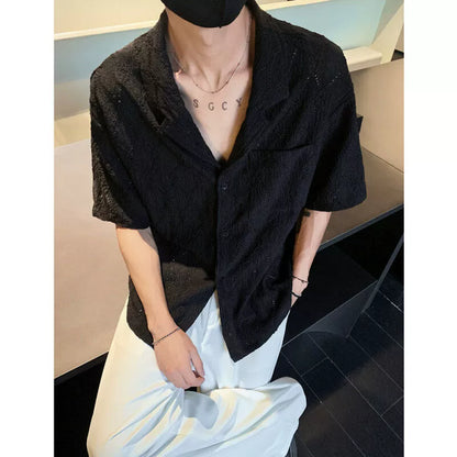 Cuban Collar Jacquard Short Sleeve Shirt WN19297