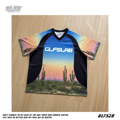 V-Neck Desert Landscape Print Short Sleeve T-Shirt WN26532