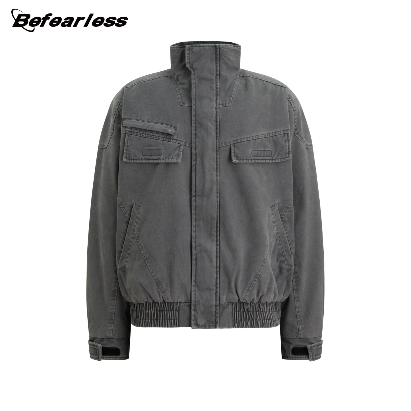 Heavyweight Washed Zip-Up Stand Neck Workwear Jacket WN26332