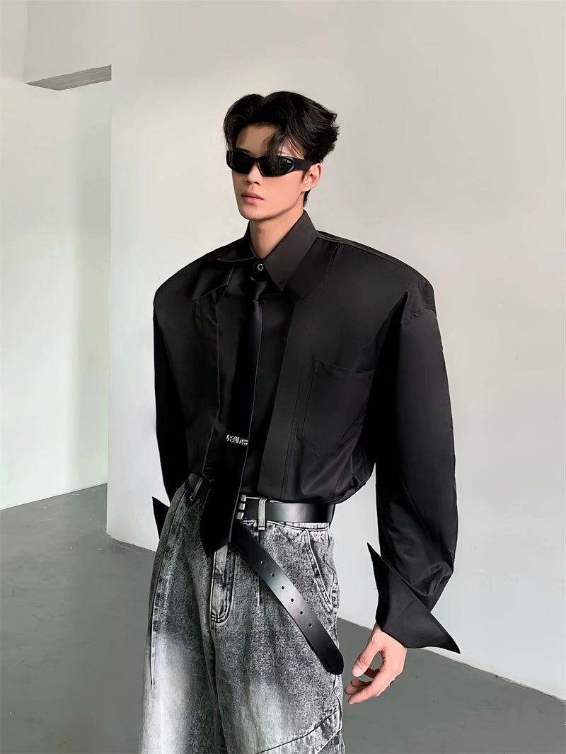 Solid Color Lapel Design Long Sleeve Shirt WN20051