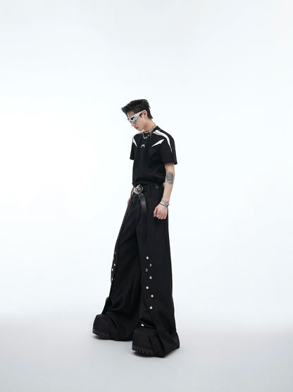 Double Layered Metal Rivet Wide Flare Trousers WN5594