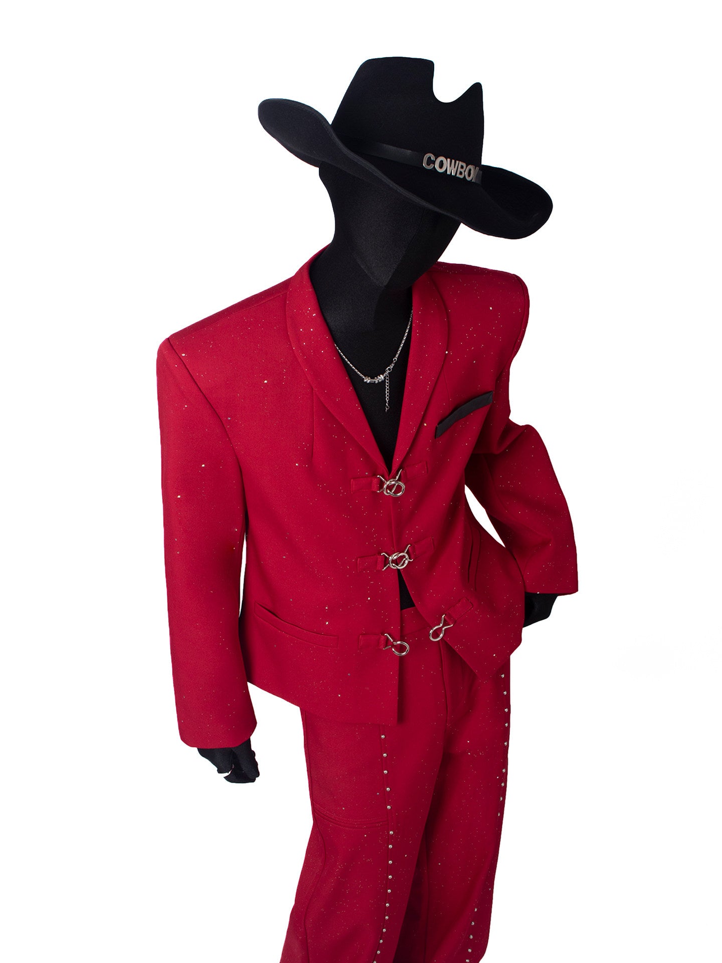 Studs Decor Buckle Short Jacket & Studs Decor Flare Trousers Setup WN23667