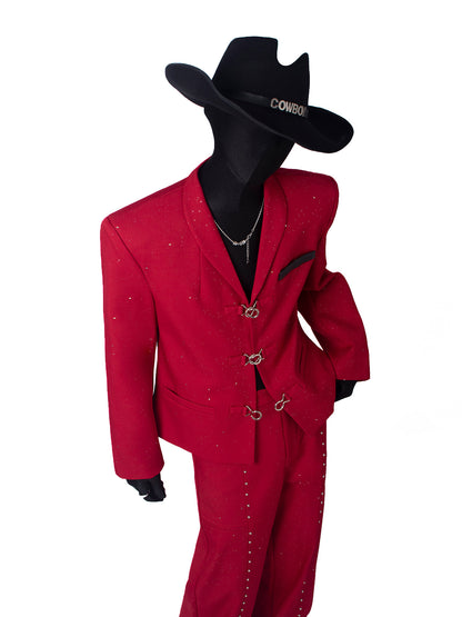 Studs Decor Buckle Short Jacket & Studs Decor Flare Trousers Setup WN23667
