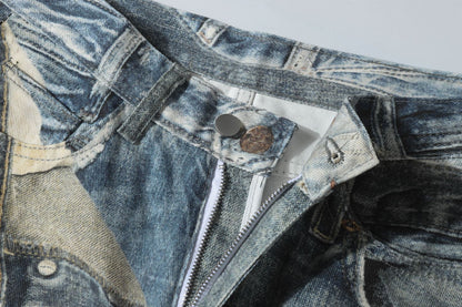 3D Graffiti Print Washed Wide Leg Denim Jeans WN18595