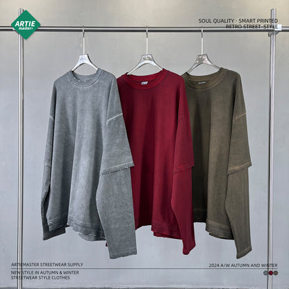 Fake Layered Round Neck Long Sleeve T-Shirt WN7811